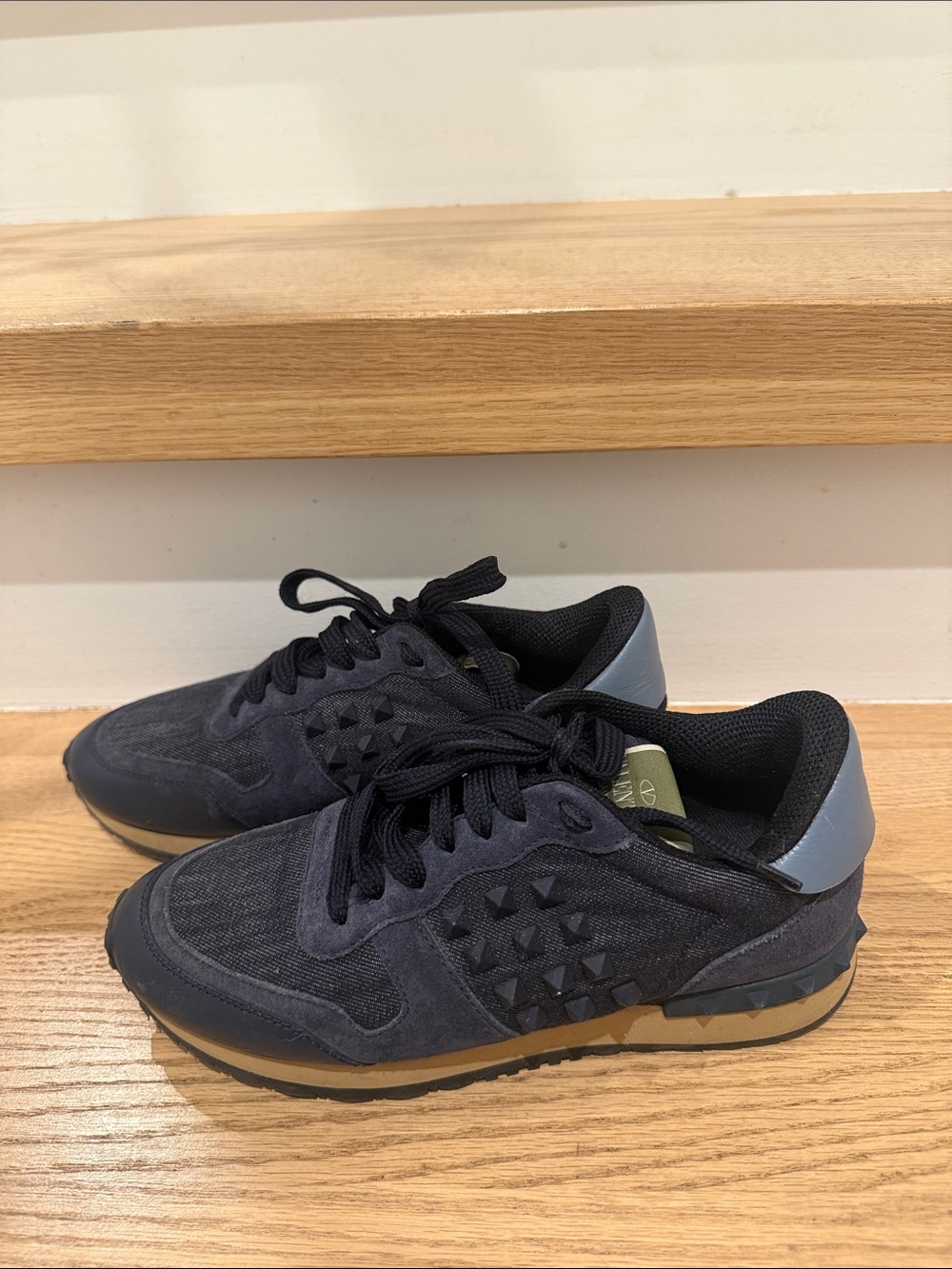 Valentino Garavani Navy Sneakers with Light Blue Heel